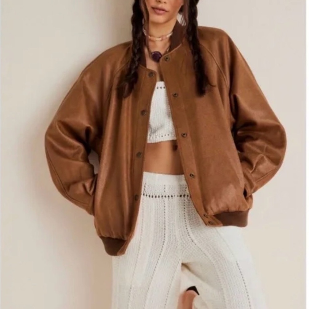 Free People NWOT We The Free Rose Vegan Suede Bomber Jacket Size M